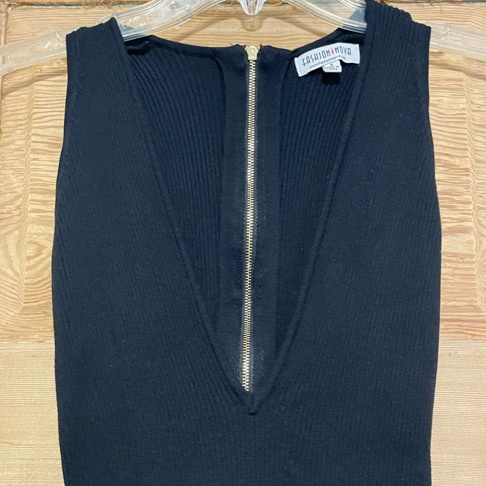 Fashion Nova Black Ribbed Zippered Jumpsuit - Picture 4 of 6